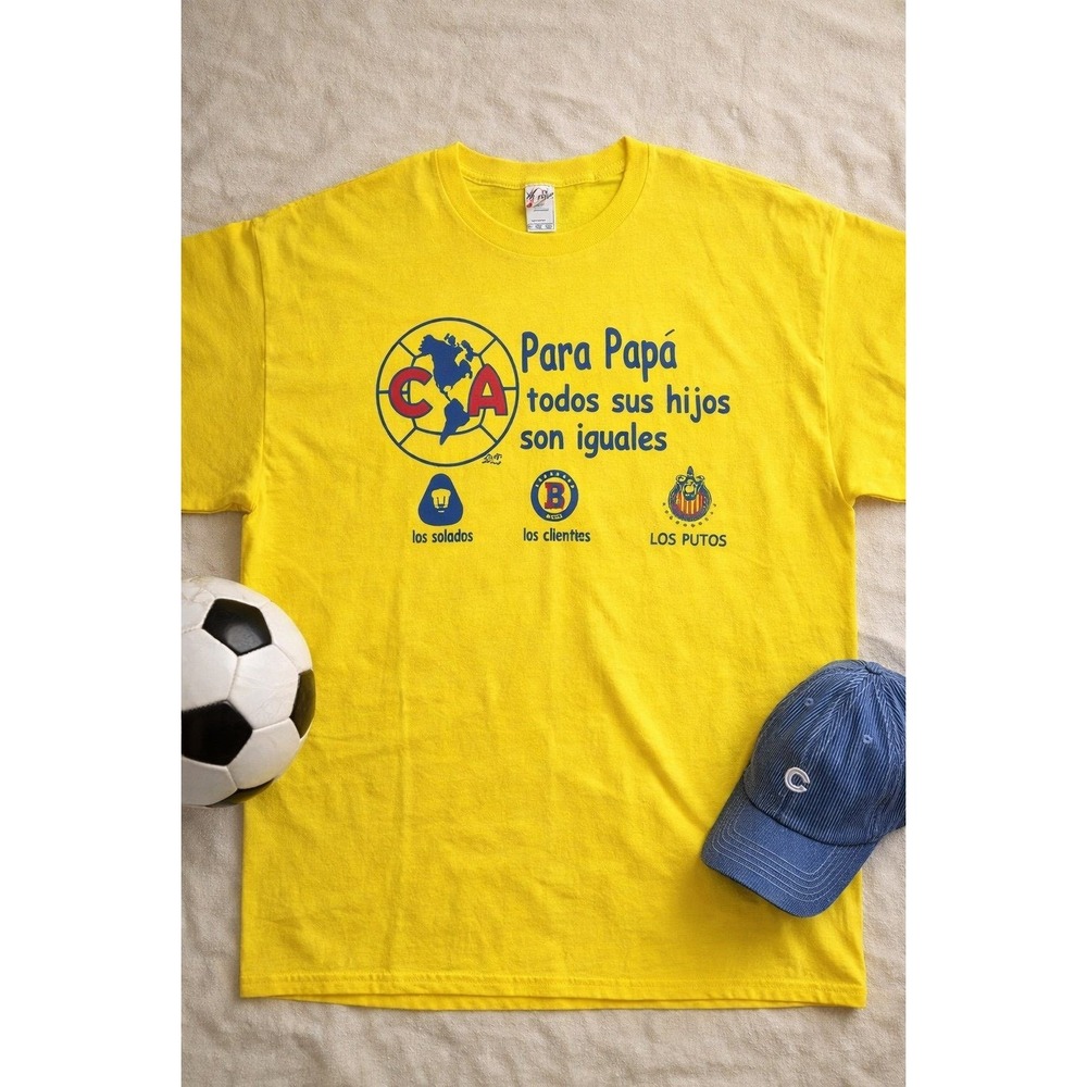 Soccer Graphic T Shirt Yellow 2XL Alstyle Mexico Made 100% Cotton‎ NWOT